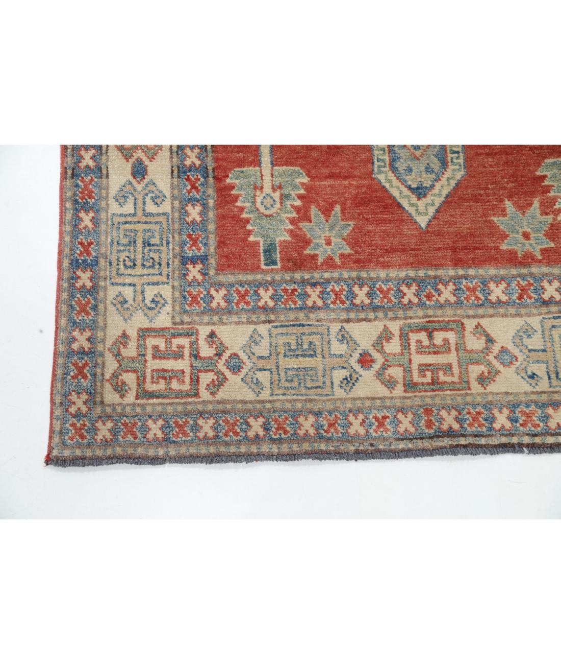 Hand Knotted Tribal Kazak Wool Rug - 3'2'' x 3'5'' 3' 2" X 3' 5" (97 X 104) / Red / Ivory