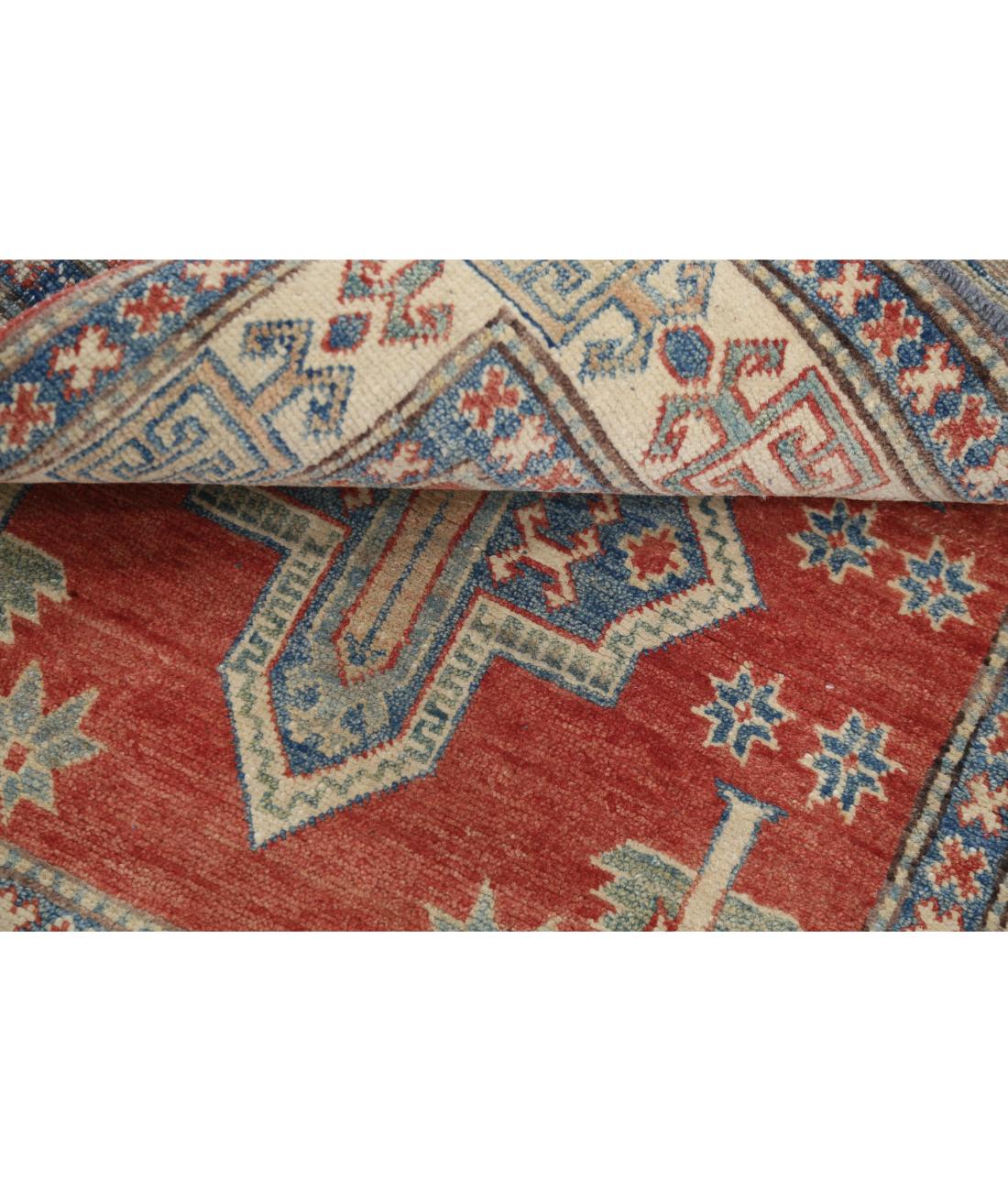 Hand Knotted Tribal Kazak Wool Rug - 3'2'' x 3'5'' 3' 2" X 3' 5" (97 X 104) / Red / Ivory