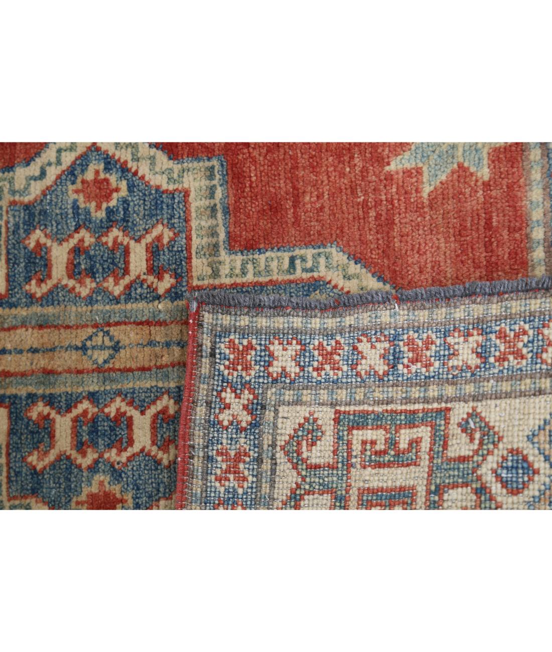 Hand Knotted Tribal Kazak Wool Rug - 3'2'' x 3'5'' 3' 2" X 3' 5" (97 X 104) / Red / Ivory