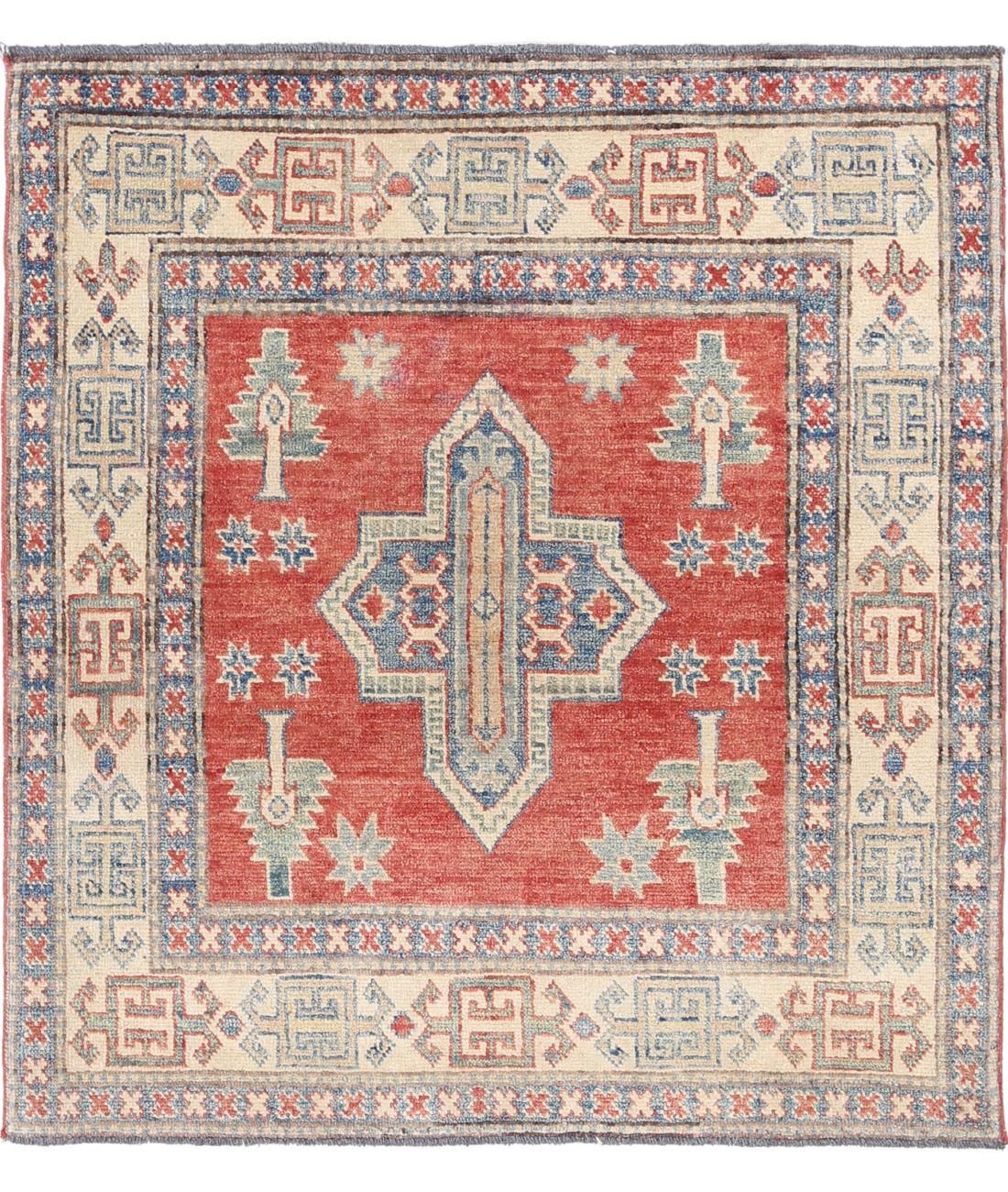 Hand Knotted Tribal Kazak Wool Rug - 3'2'' x 3'5''