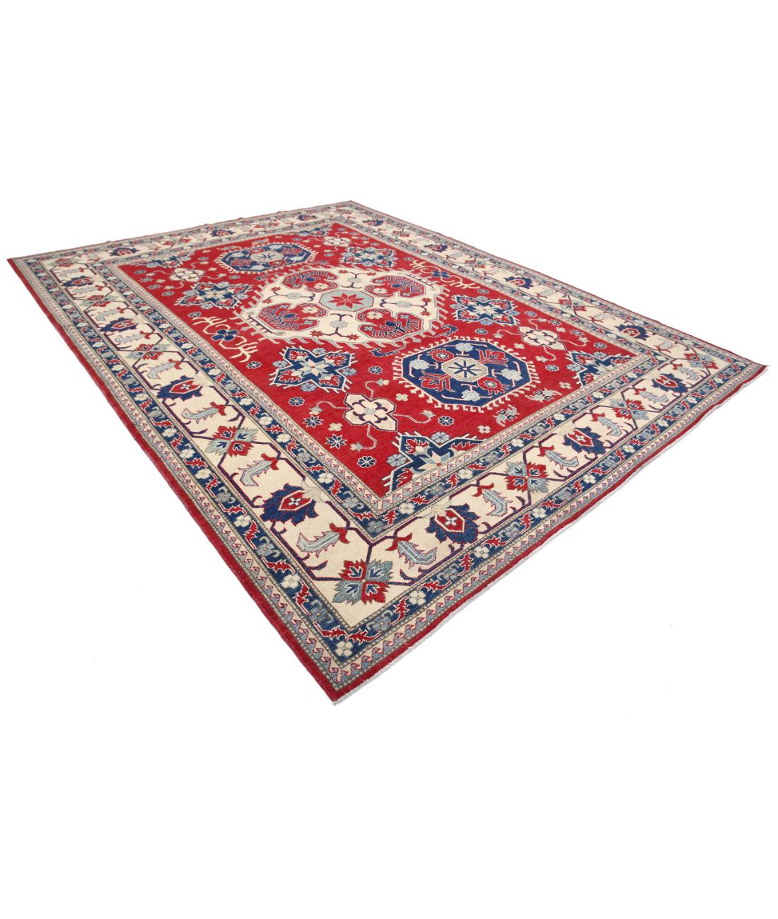Hand Knotted Tribal Kazak Wool Rug - 9'8'' x 12'5'' 9' 8" X 12' 5" (295 X 378) / Red / Ivory