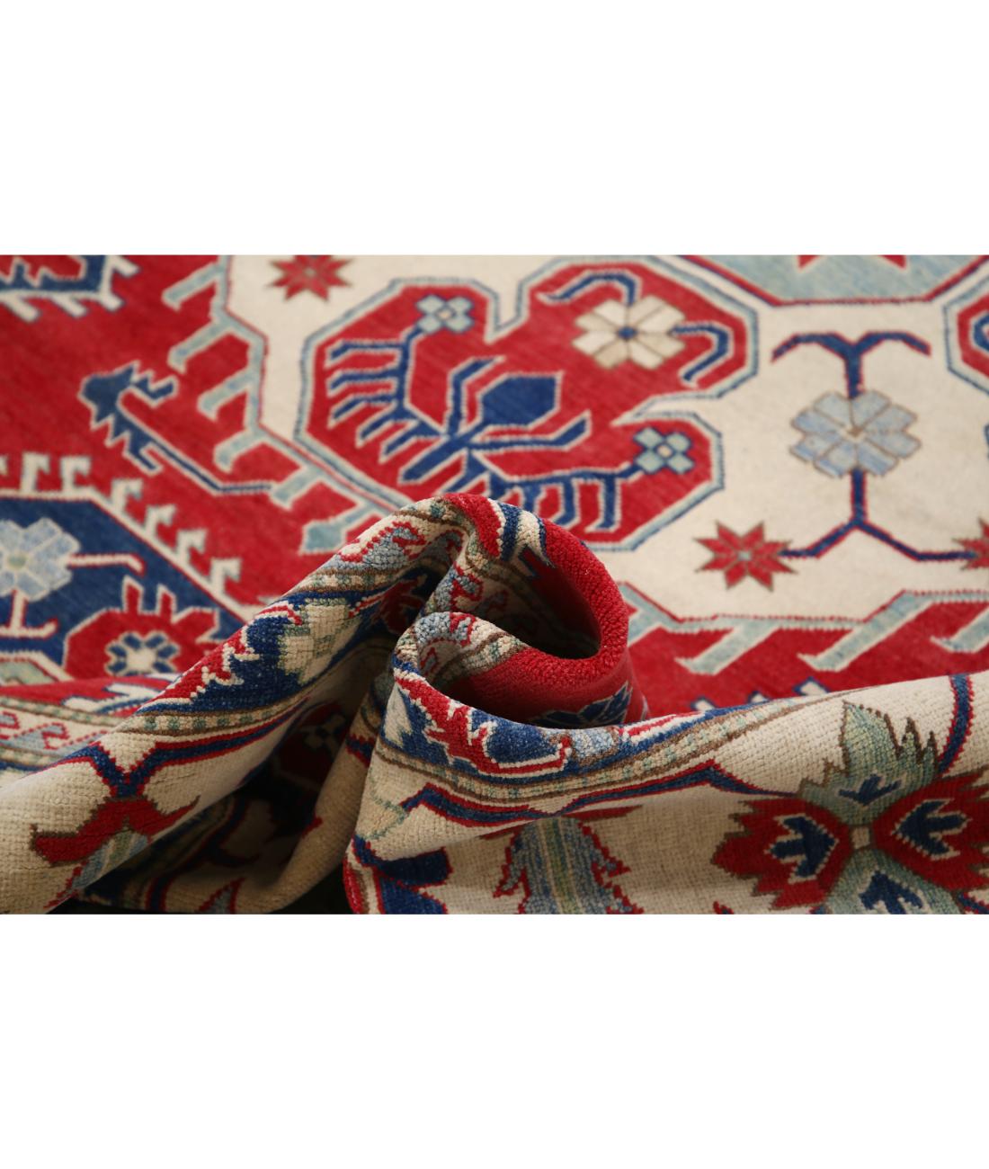 Hand Knotted Tribal Kazak Wool Rug - 9'8'' x 12'5'' 9' 8" X 12' 5" (295 X 378) / Red / Ivory