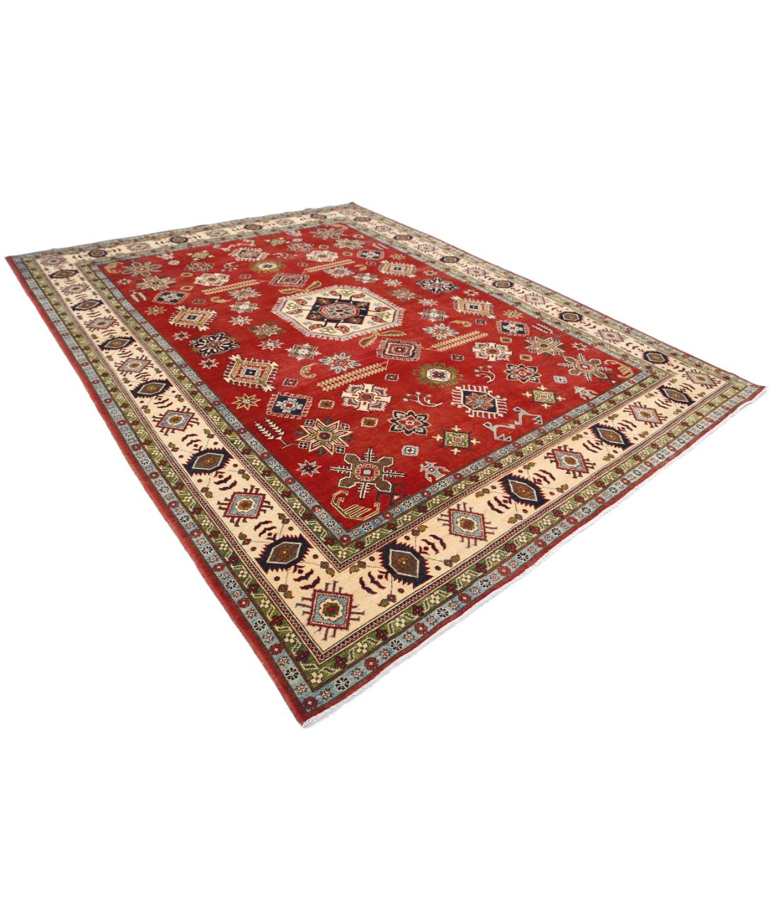 Hand Knotted Tribal Kazak Wool Rug - 9'0'' x 11'7'' 9' 0" X 11' 7" (274 X 353) / Red / Ivory
