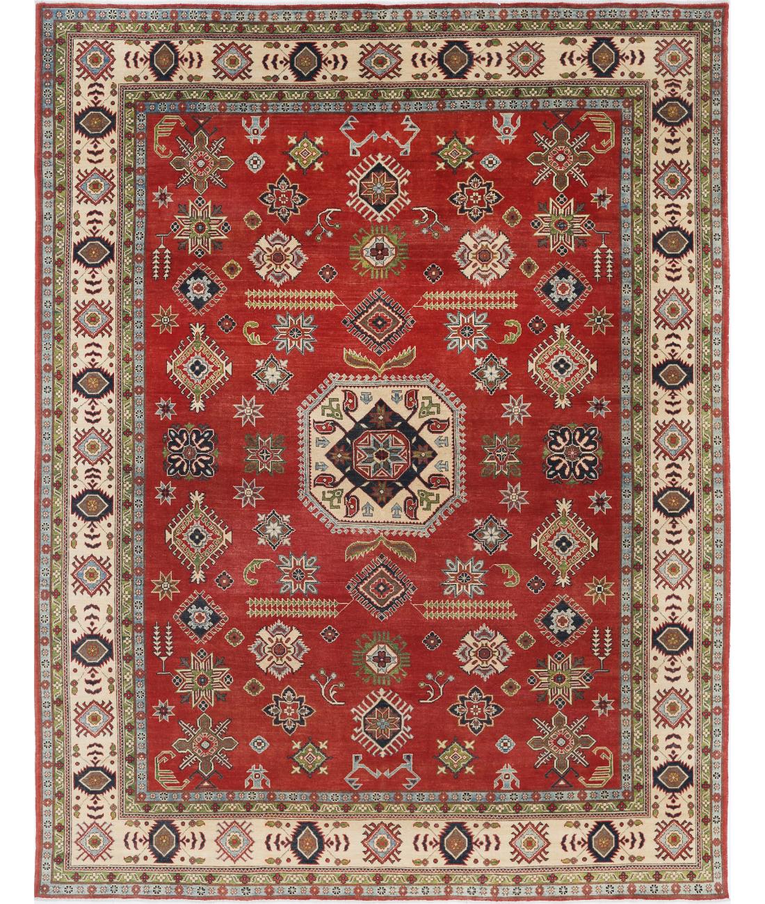Hand Knotted Tribal Kazak Wool Rug - 9&#39;0&#39;&#39; x 11&#39;7&#39;&#39; 9&#39; 0&quot; X 11&#39; 7&quot; (274 X 353) / Red / Ivory