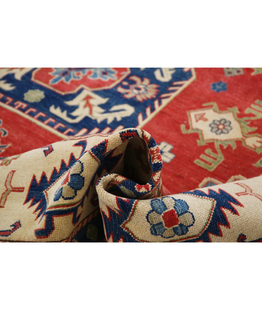 Hand Knotted Tribal Kazak Wool Rug - 9'11'' x 13'7'' 9' 11" X 13' 7" (302 X 414) / Red / Ivory