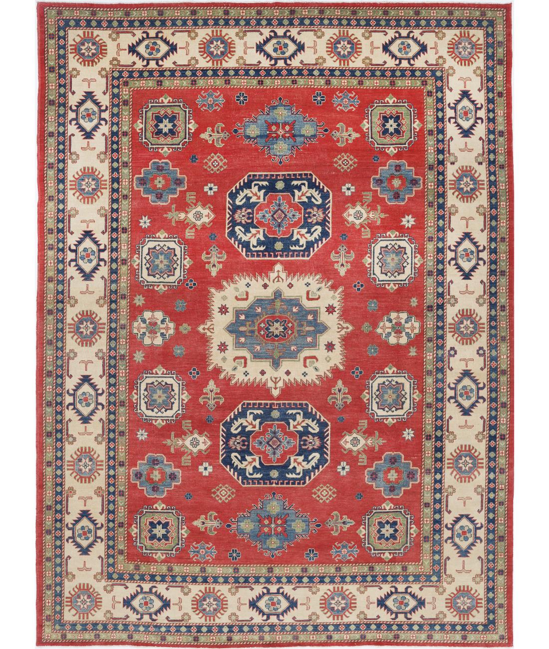 Hand Knotted Tribal Kazak Wool Rug - 9&#39;11&#39;&#39; x 13&#39;7&#39;&#39; 9&#39; 11&quot; X 13&#39; 7&quot; (302 X 414) / Red / Ivory