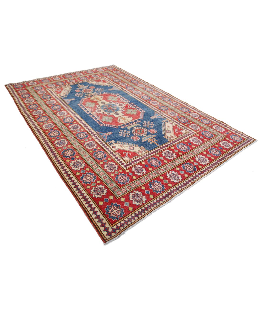 Hand Knotted Tribal Kazak Wool Rug - 6'8'' x 9'7'' 6' 8" X 9' 7" (203 X 292) / Blue / Red