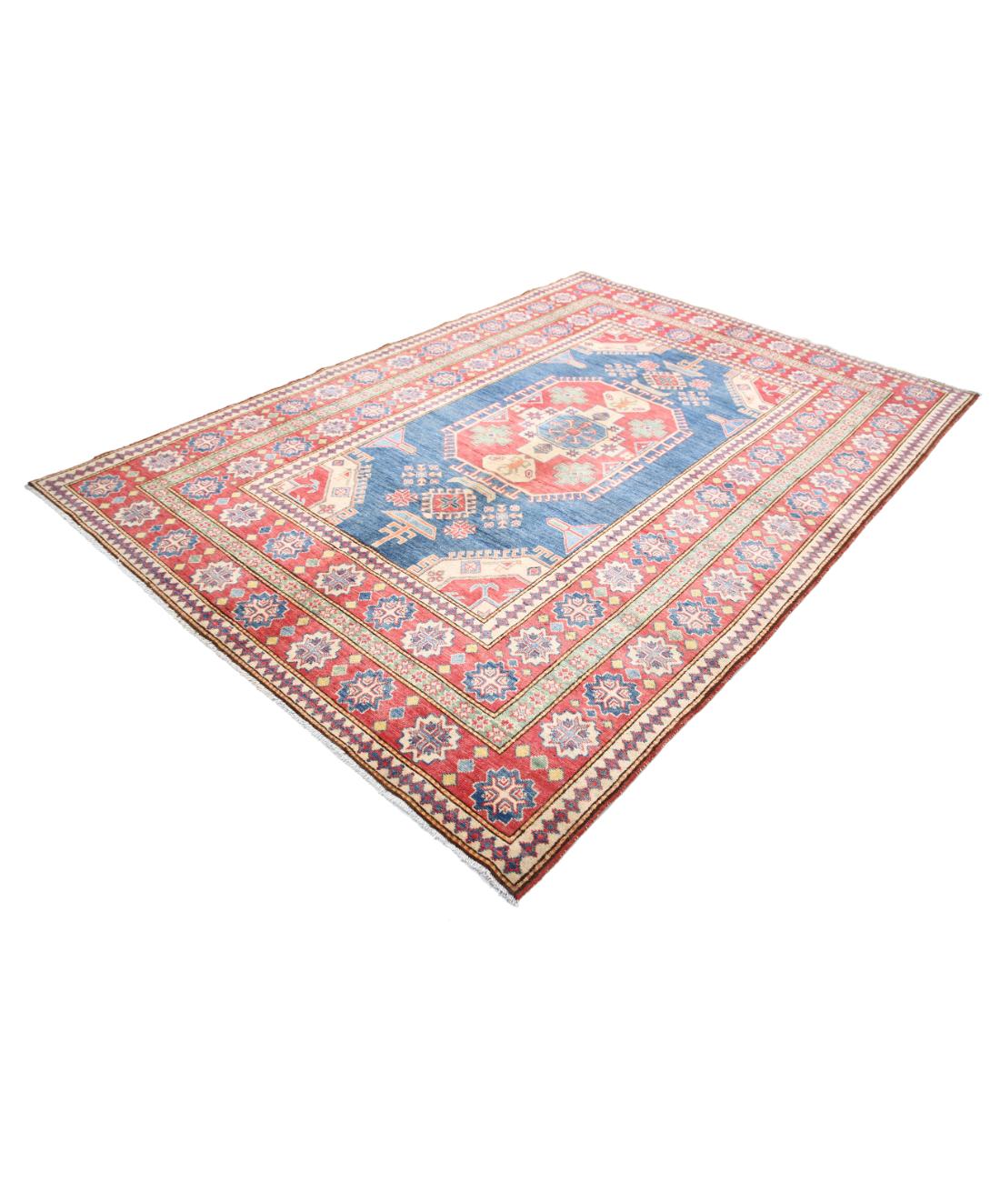 Hand Knotted Tribal Kazak Wool Rug - 6'8'' x 9'7'' 6' 8" X 9' 7" (203 X 292) / Blue / Red