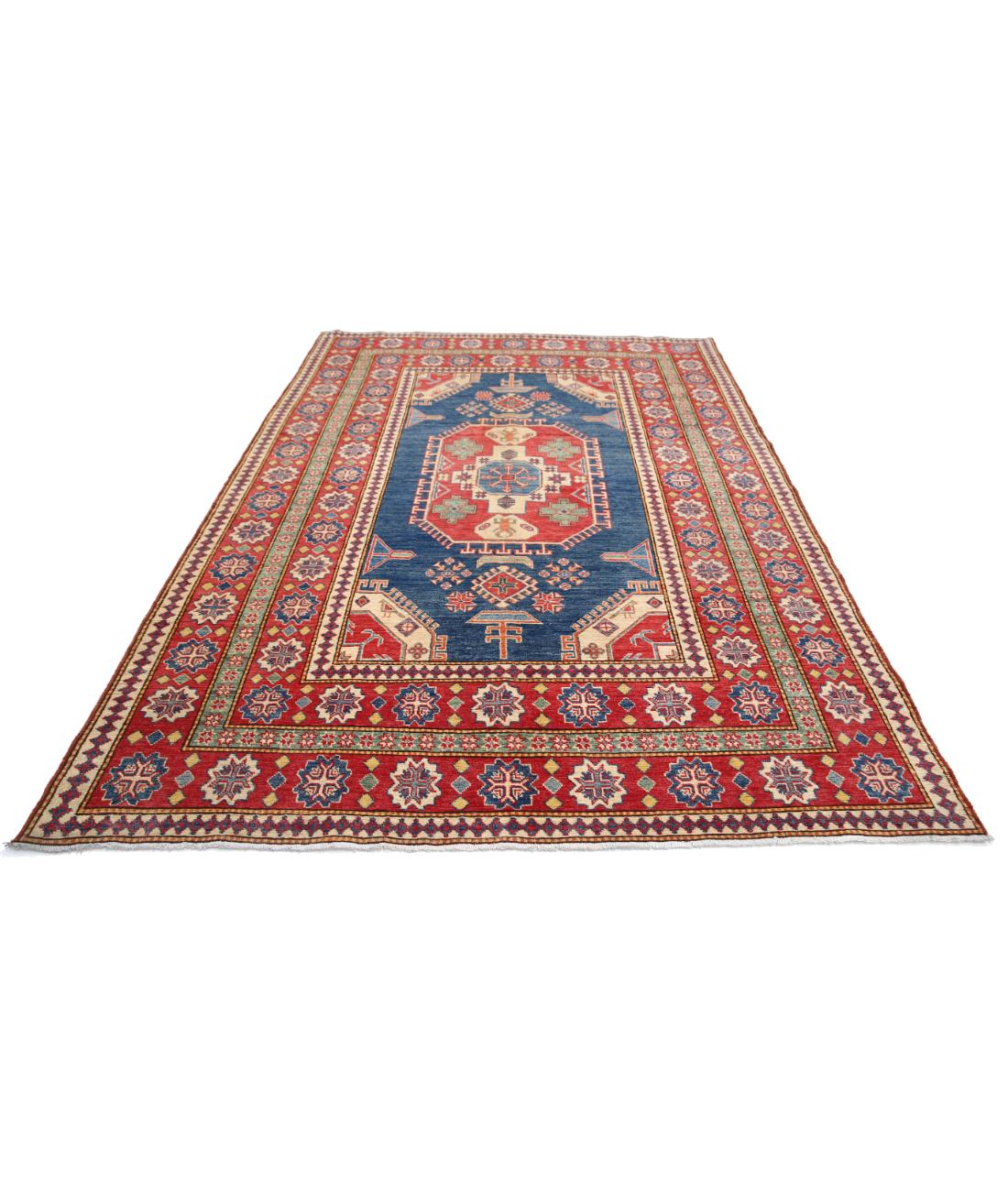 Hand Knotted Tribal Kazak Wool Rug - 6'8'' x 9'7'' 6' 8" X 9' 7" (203 X 292) / Blue / Red