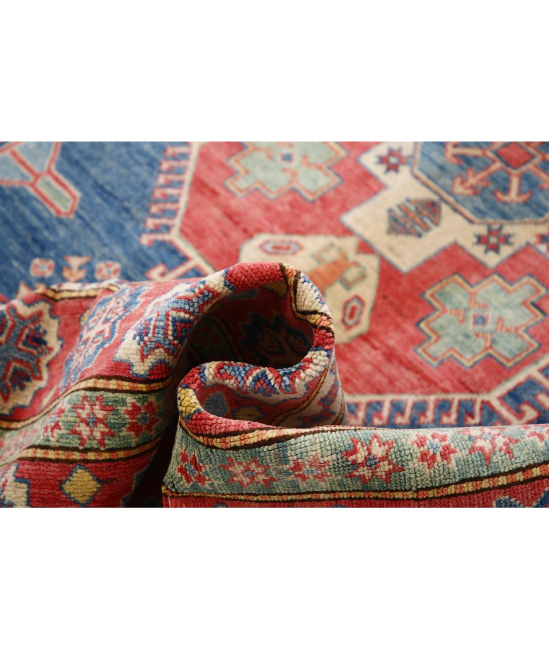 Hand Knotted Tribal Kazak Wool Rug - 6'8'' x 9'7'' 6' 8" X 9' 7" (203 X 292) / Blue / Red