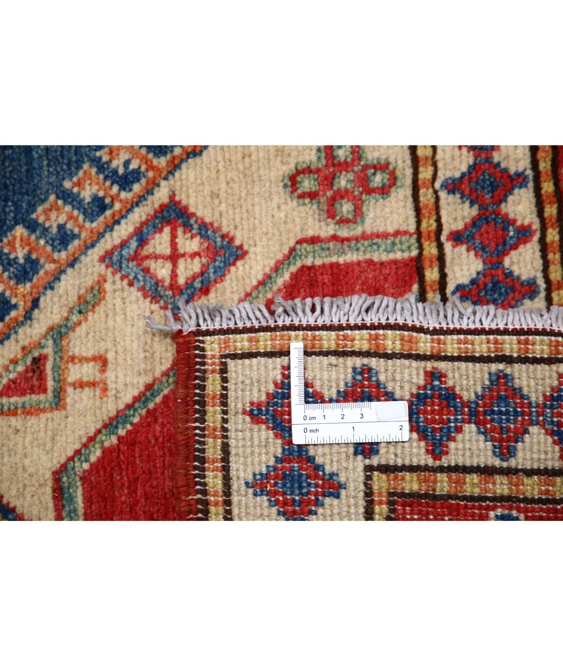 Hand Knotted Tribal Kazak Wool Rug - 6'8'' x 9'7'' 6' 8" X 9' 7" (203 X 292) / Blue / Red