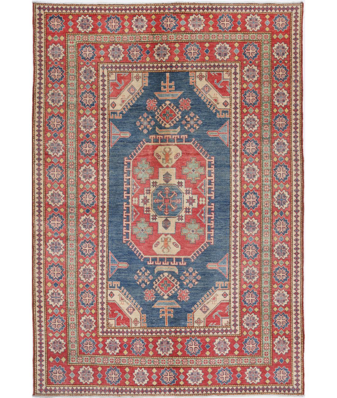 Hand Knotted Tribal Kazak Wool Rug - 6&#39;8&#39;&#39; x 9&#39;7&#39;&#39; 6&#39; 8&quot; X 9&#39; 7&quot; (203 X 292) / Blue / Red