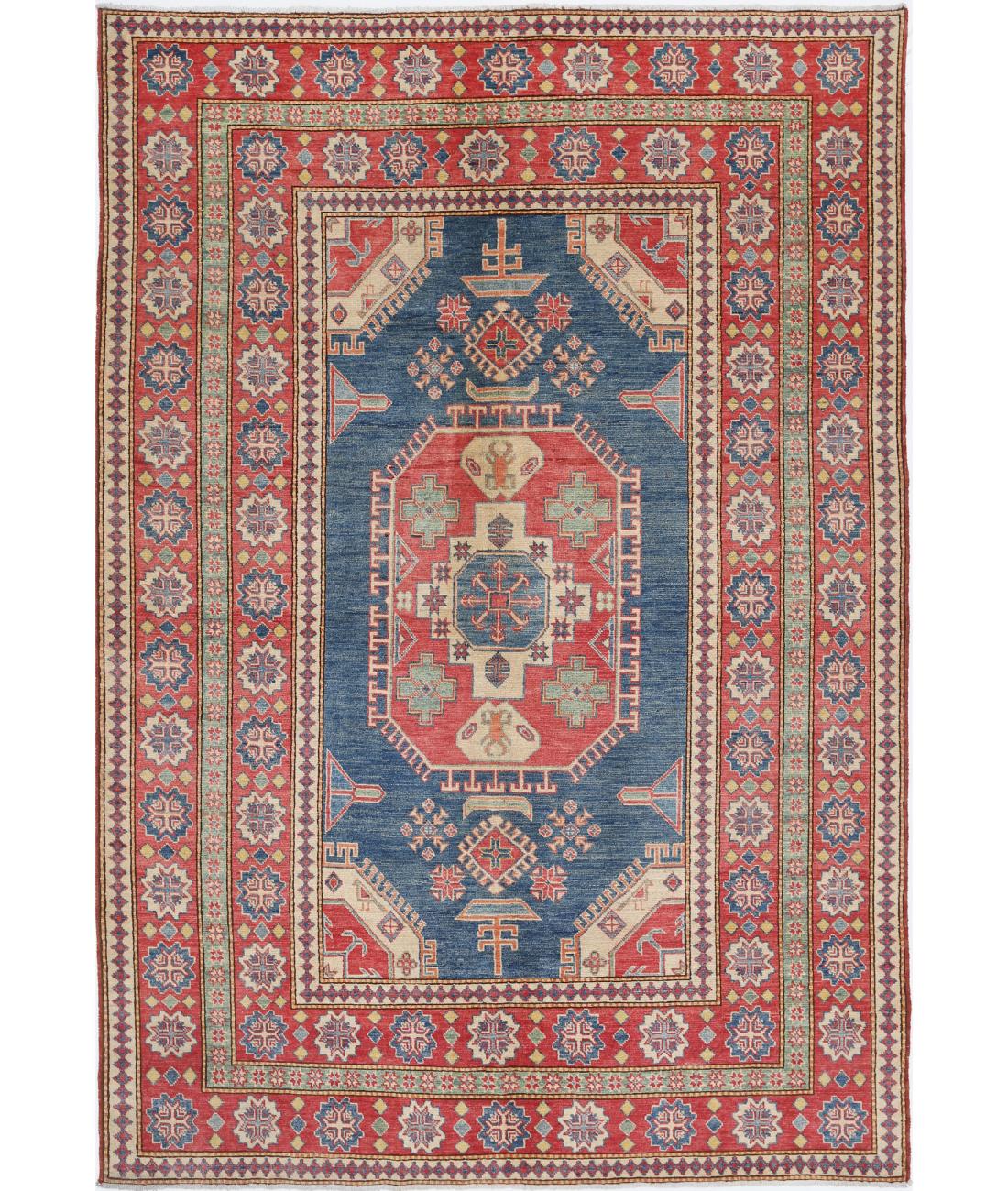 Hand Knotted Tribal Kazak Wool Rug - 6'8'' x 9'7''