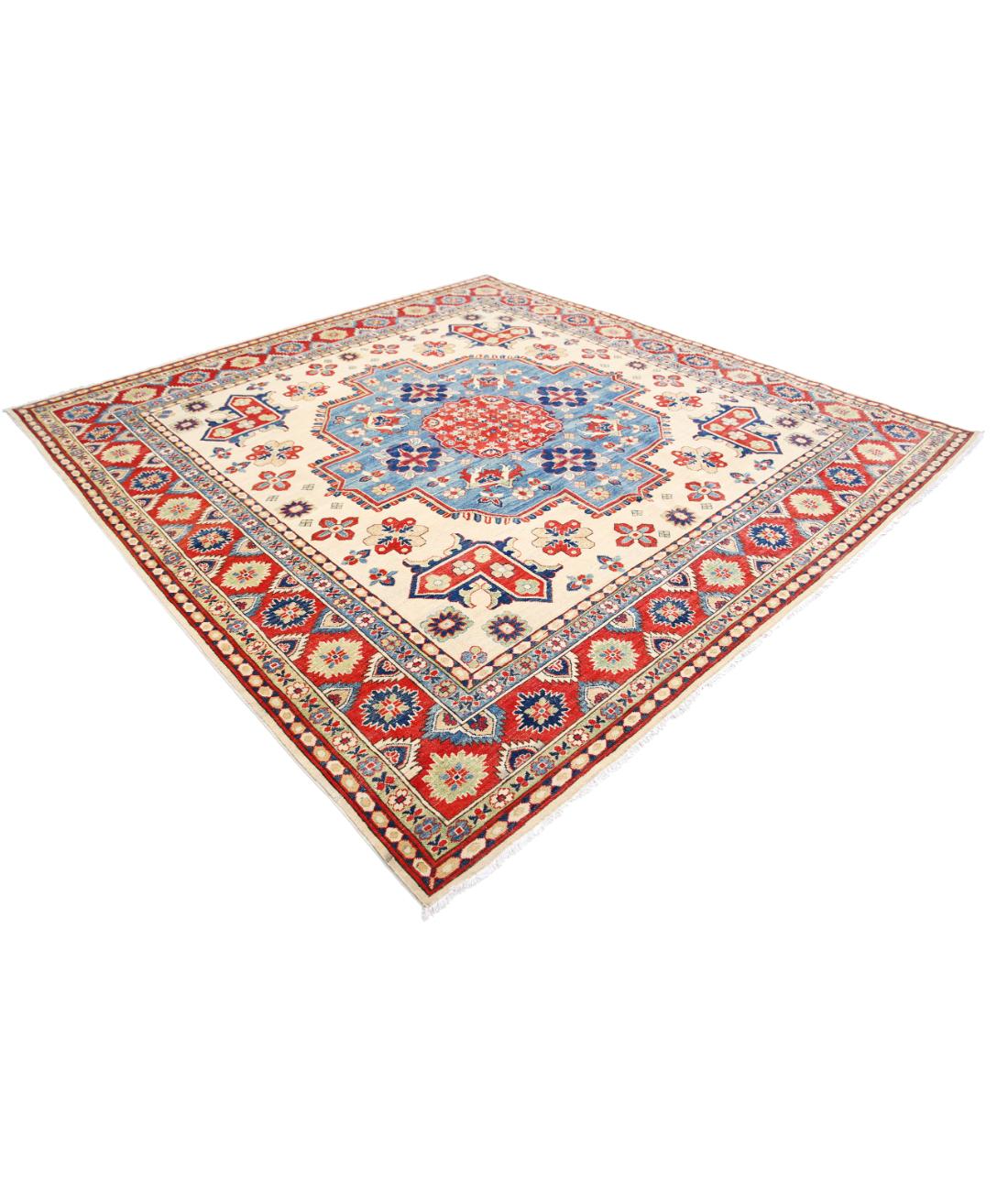 Hand Knotted Tribal Kazak Wool Rug - 9'9'' x 10'0'' 9' 9" X 10' 0" (297 X 305) / Ivory / Red