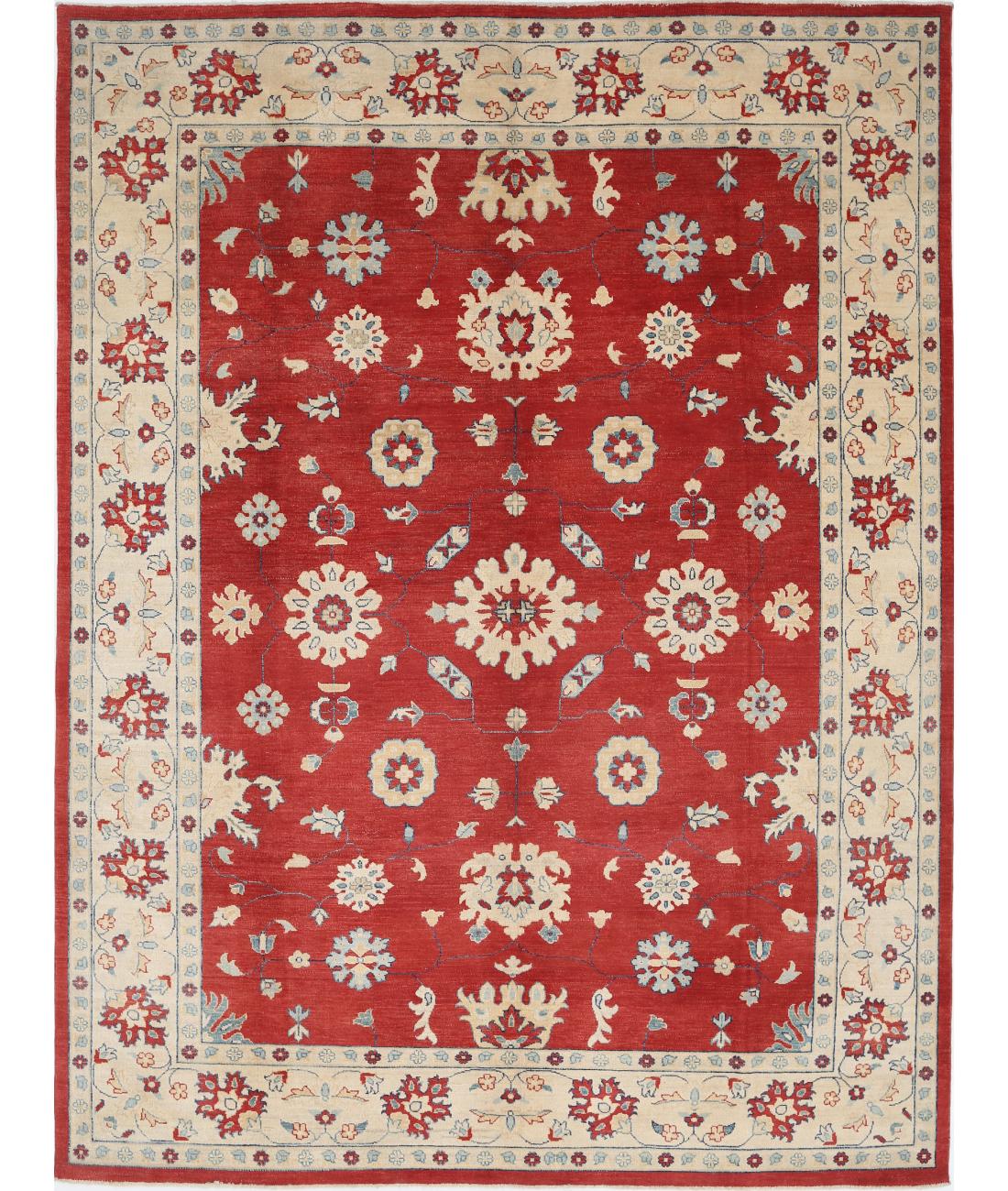 Hand Knotted Tribal Kazak Wool Rug - 8&#39;10&#39;&#39; x 11&#39;9&#39;&#39; 8&#39; 10&quot; X 11&#39; 9&quot; (269 X 358) / Red / Ivory