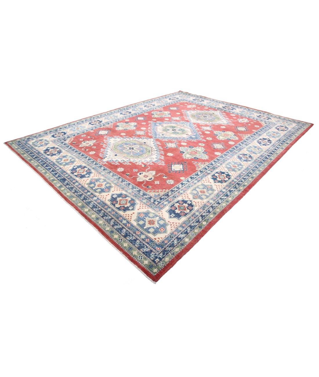 Hand Knotted Tribal Kazak Wool Rug - 10'1'' x 13'3'' 10' 1" X 13' 3" (307 X 404) / Red / Ivory