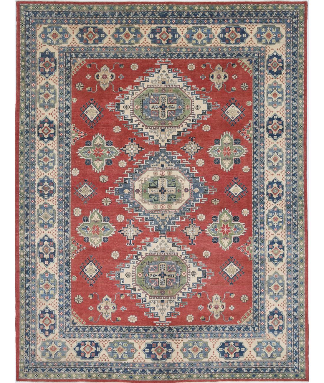 Hand Knotted Tribal Kazak Wool Rug - 10&#39;1&#39;&#39; x 13&#39;3&#39;&#39; 10&#39; 1&quot; X 13&#39; 3&quot; (307 X 404) / Red / Ivory