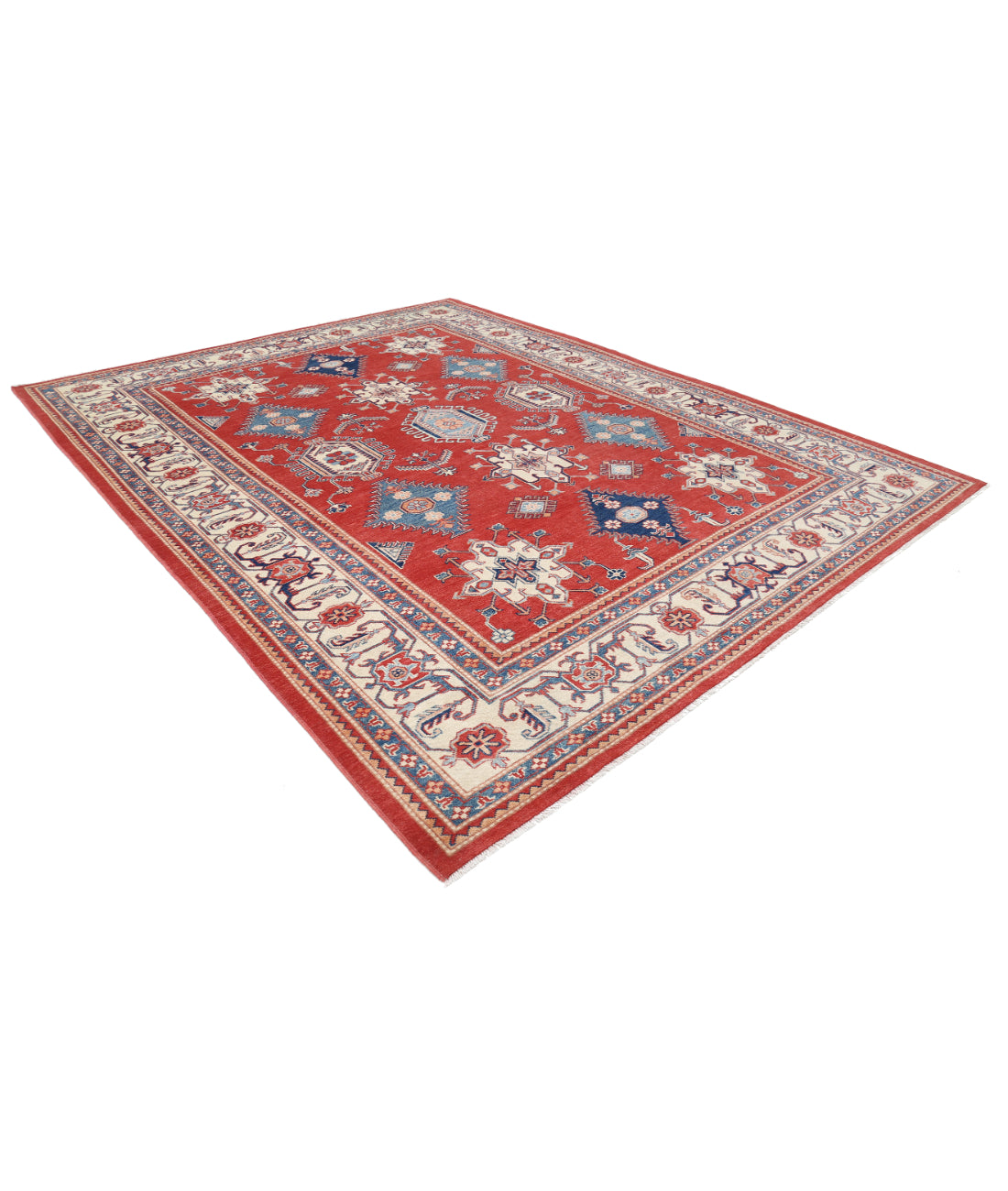 Hand Knotted Tribal Kazak Wool Rug - 9'4'' x 11'10'' 9' 4" X 11' 10" (284 X 361) / Red / Ivory