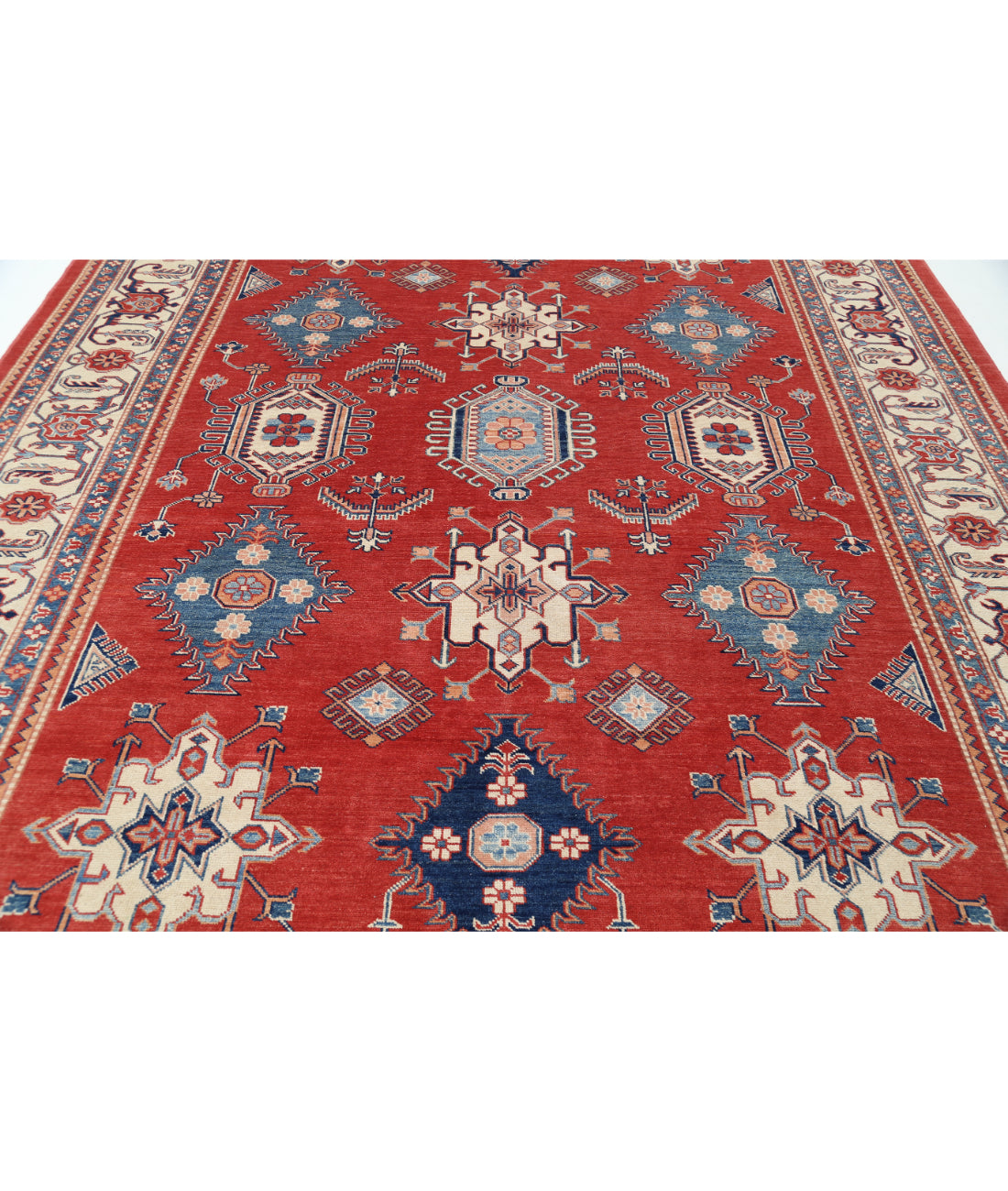 Hand Knotted Tribal Kazak Wool Rug - 9'4'' x 11'10'' 9' 4" X 11' 10" (284 X 361) / Red / Ivory