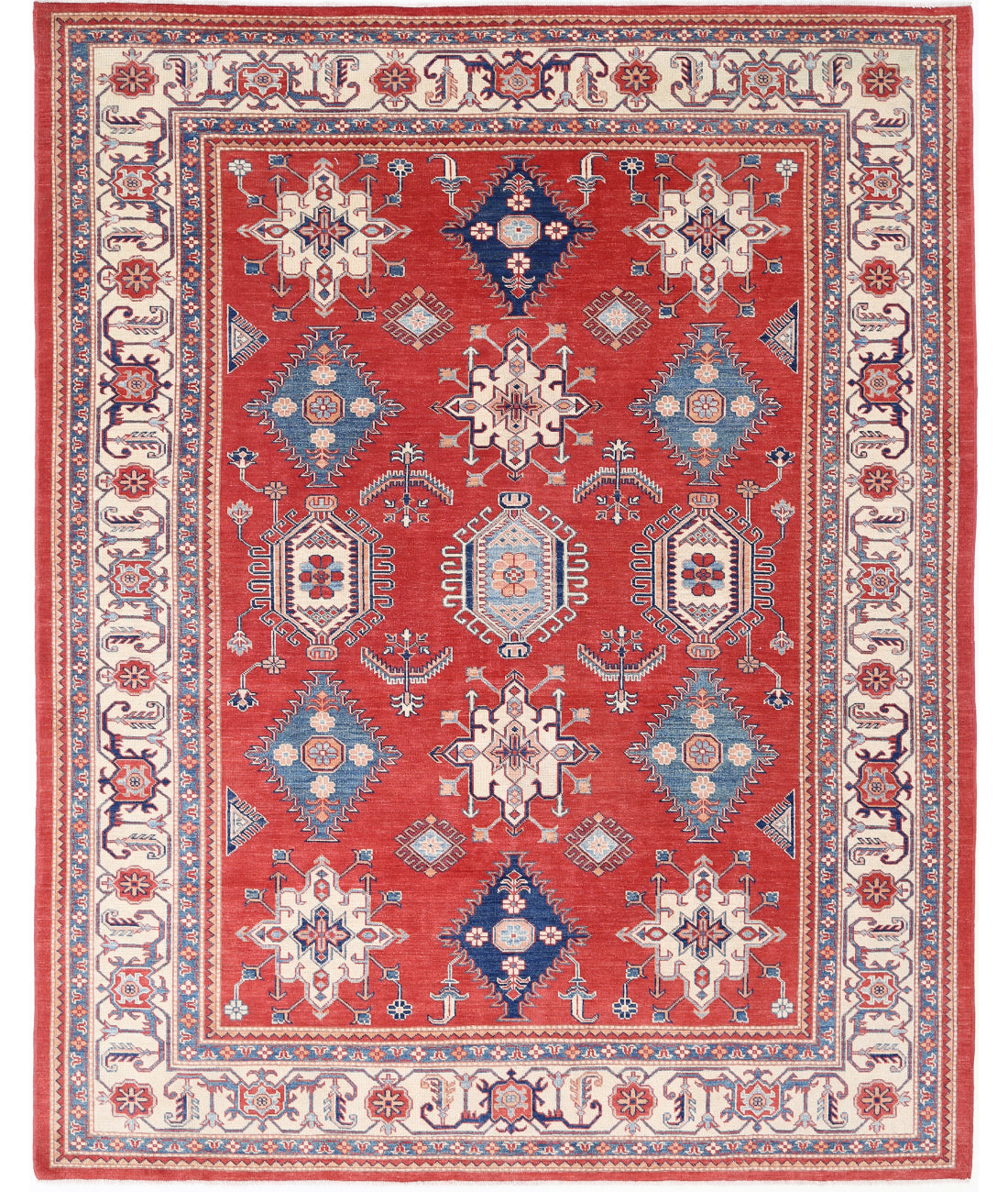 Hand Knotted Tribal Kazak Wool Rug - 9&#39;4&#39;&#39; x 11&#39;10&#39;&#39; 9&#39; 4&quot; X 11&#39; 10&quot; (284 X 361) / Red / Ivory
