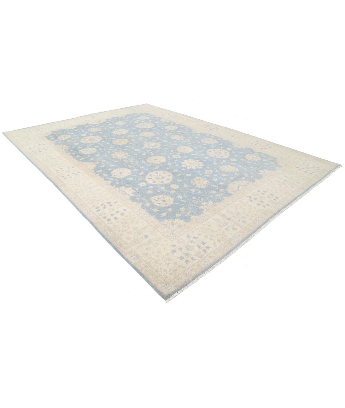 Hand Knotted Tribal Kazak Wool Rug - 9'7'' x 13'4'' 9' 7" X 13' 4" (292 X 406) / Blue / Ivory