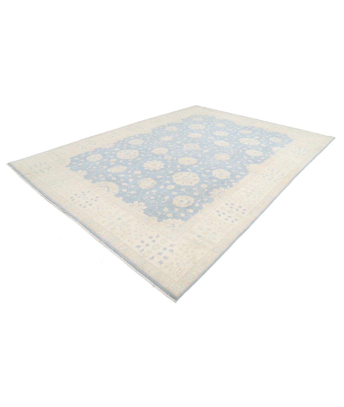 Hand Knotted Tribal Kazak Wool Rug - 9'7'' x 13'4'' 9' 7" X 13' 4" (292 X 406) / Blue / Ivory