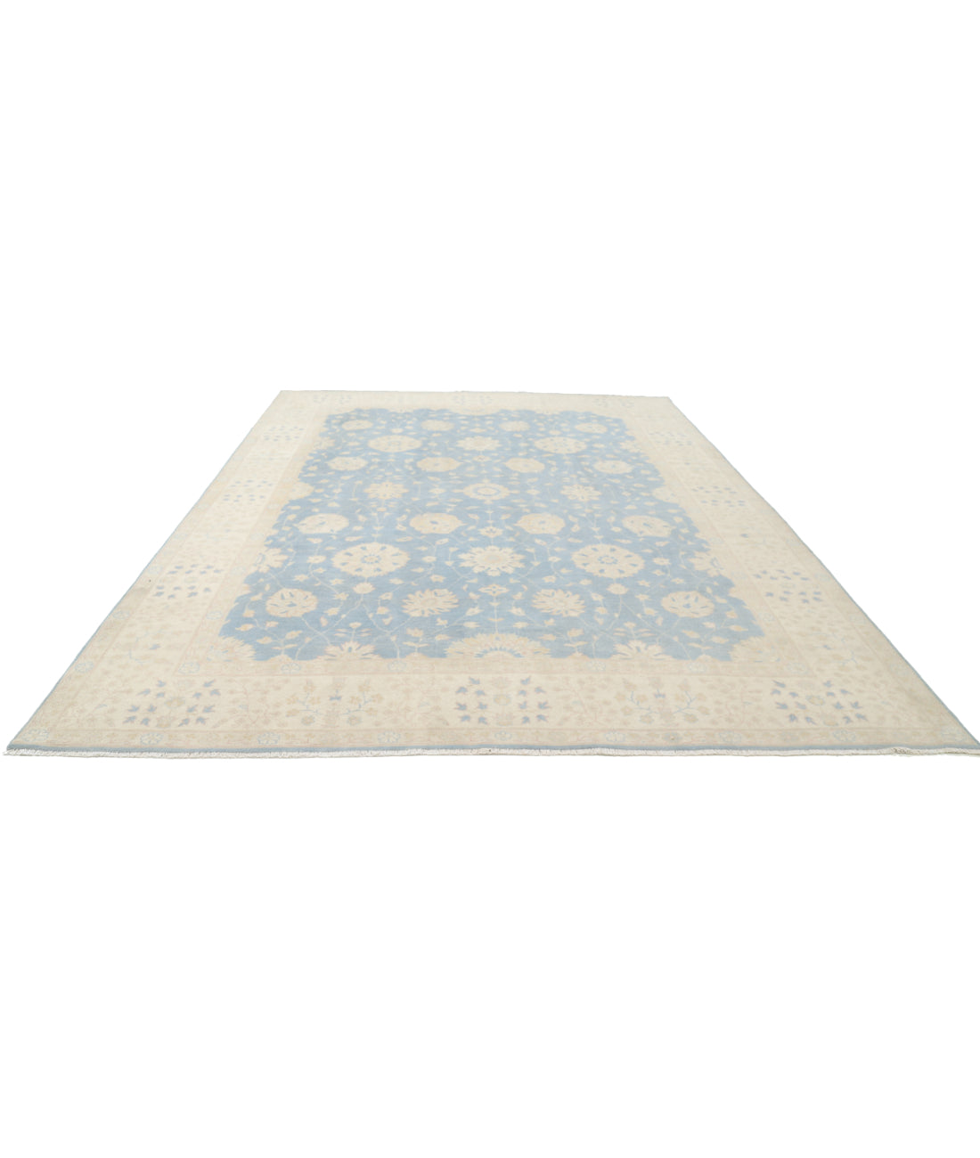 Hand Knotted Tribal Kazak Wool Rug - 9'7'' x 13'4'' 9' 7" X 13' 4" (292 X 406) / Blue / Ivory