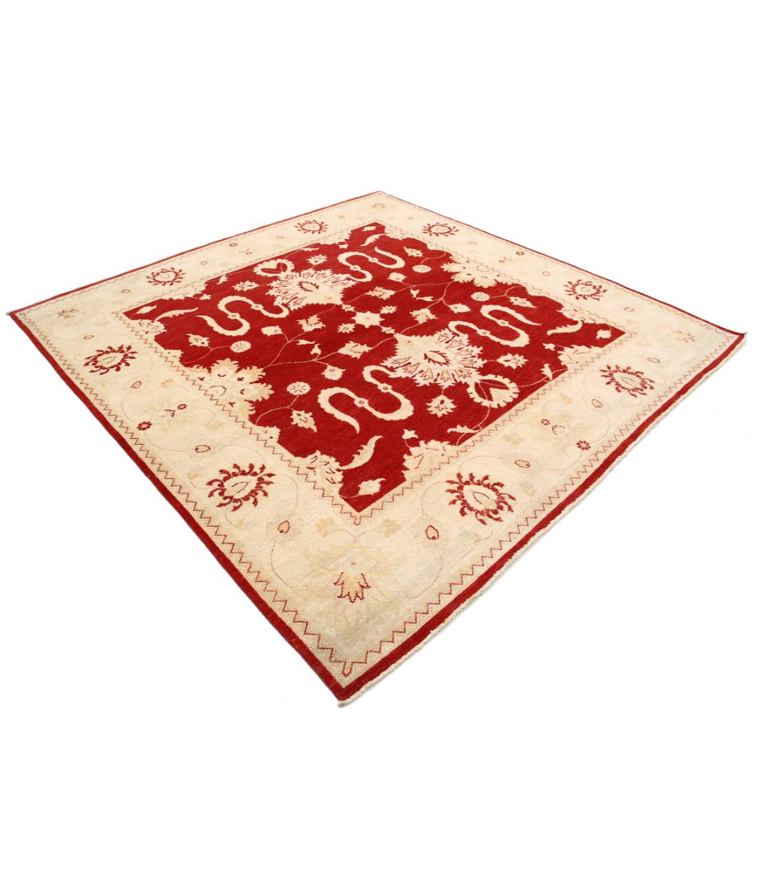 Hand Knotted Tribal Kazak Wool Rug - 7'11'' x 8'3'' 7' 11" X 8' 3" (241 X 251) / Red / Ivory