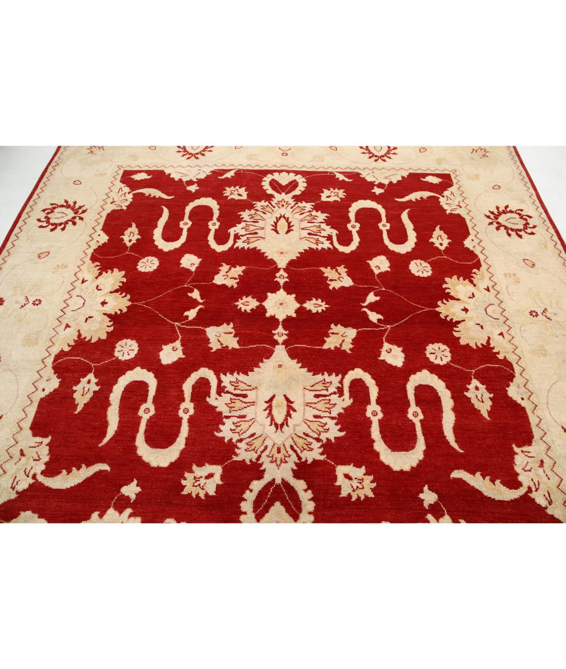 Hand Knotted Tribal Kazak Wool Rug - 7'11'' x 8'3'' 7' 11" X 8' 3" (241 X 251) / Red / Ivory