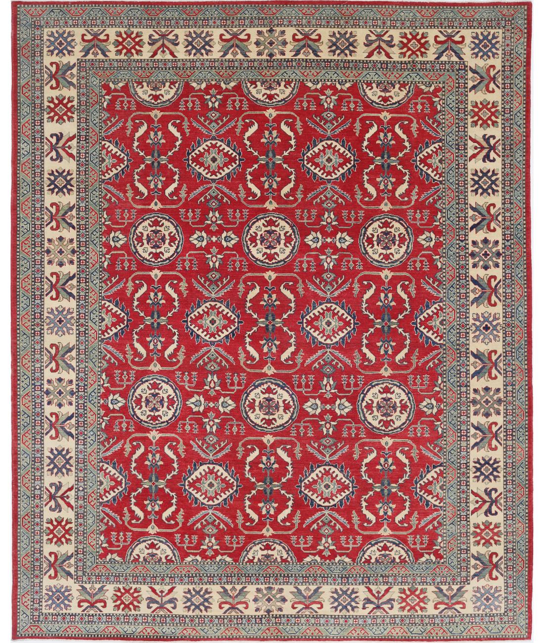 Hand Knotted Tribal Kazak Wool Rug - 10&#39;2&#39;&#39; x 12&#39;9&#39;&#39; 10&#39; 2&quot; X 12&#39; 9&quot; (310 X 389) / Red / Ivory