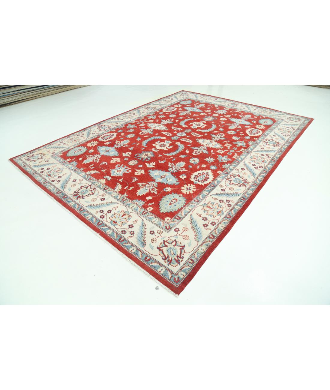 Hand Knotted Tribal Kazak Wool Rug - 8'10'' x 12'2'' 8' 10" X 12' 2" (269 X 371) / Red / Ivory