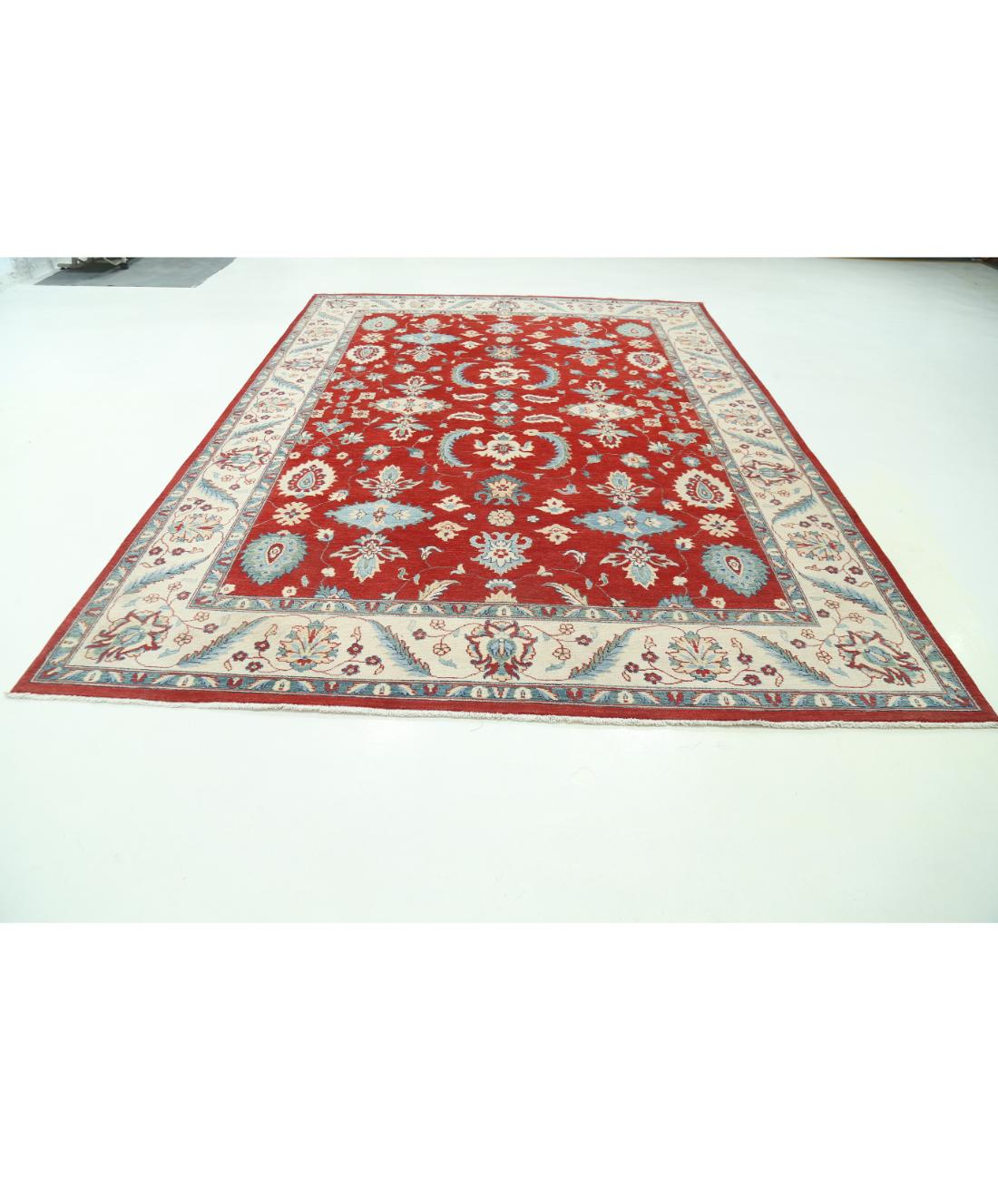 Hand Knotted Tribal Kazak Wool Rug - 8'10'' x 12'2'' 8' 10" X 12' 2" (269 X 371) / Red / Ivory