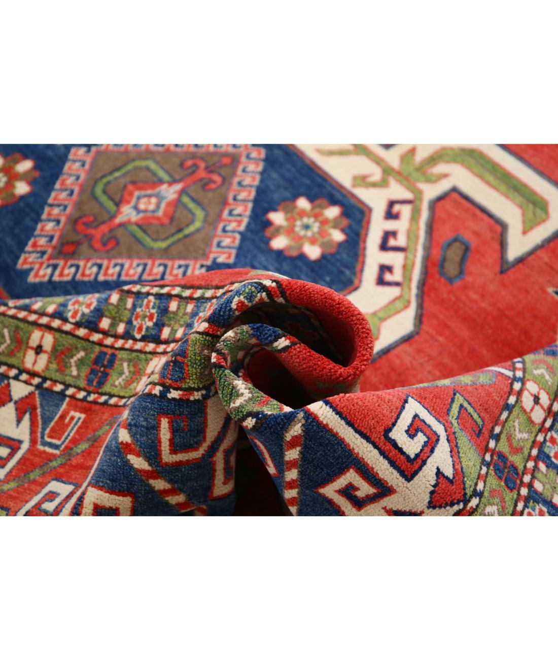 Hand Knotted Tribal Kazak Wool Rug - 9'7'' x 13'10'' 9' 7" X 13' 10" (292 X 422) / Red / Blue