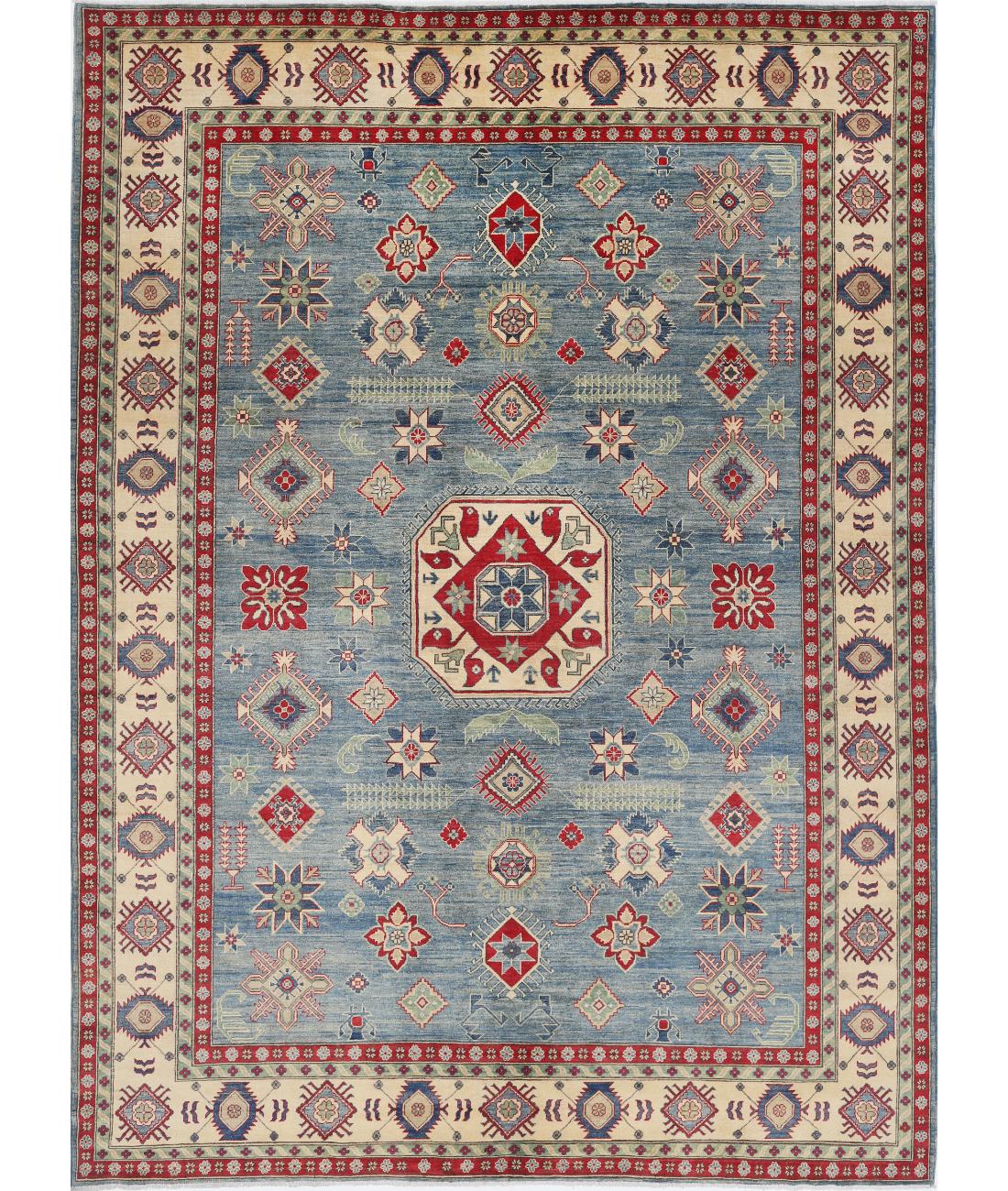 Hand Knotted Tribal Kazak Wool Rug - 10&#39;0&#39;&#39; x 13&#39;10&#39;&#39; 10&#39; 0&quot; X 13&#39; 10&quot; (305 X 422) / Blue / Ivory