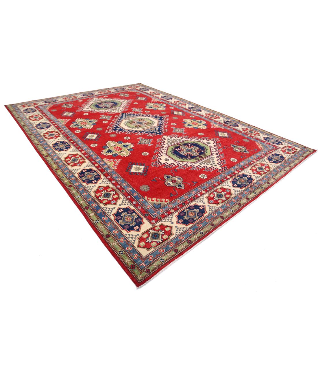 Hand Knotted Tribal Kazak Wool Rug - 10'1'' x 13'9'' 10' 1" X 13' 9" (307 X 419) / Red / Ivory