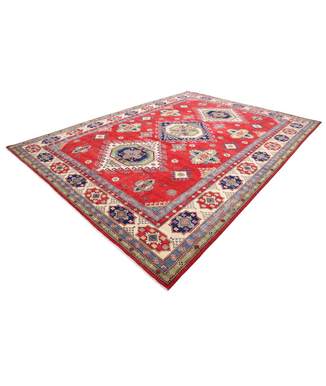 Hand Knotted Tribal Kazak Wool Rug - 10'1'' x 13'9'' 10' 1" X 13' 9" (307 X 419) / Red / Ivory