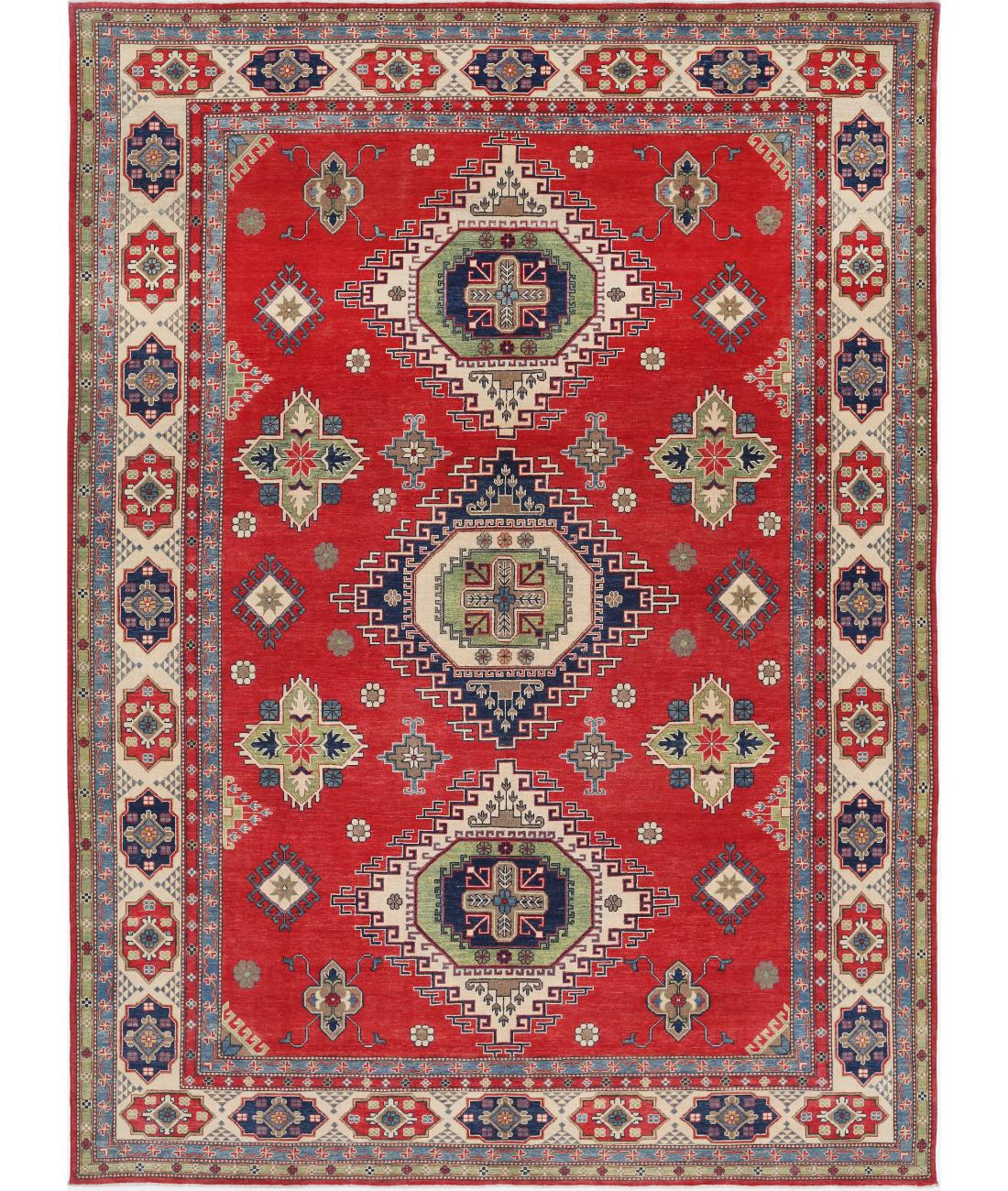 Hand Knotted Tribal Kazak Wool Rug - 10&#39;1&#39;&#39; x 13&#39;9&#39;&#39; 10&#39; 1&quot; X 13&#39; 9&quot; (307 X 419) / Red / Ivory