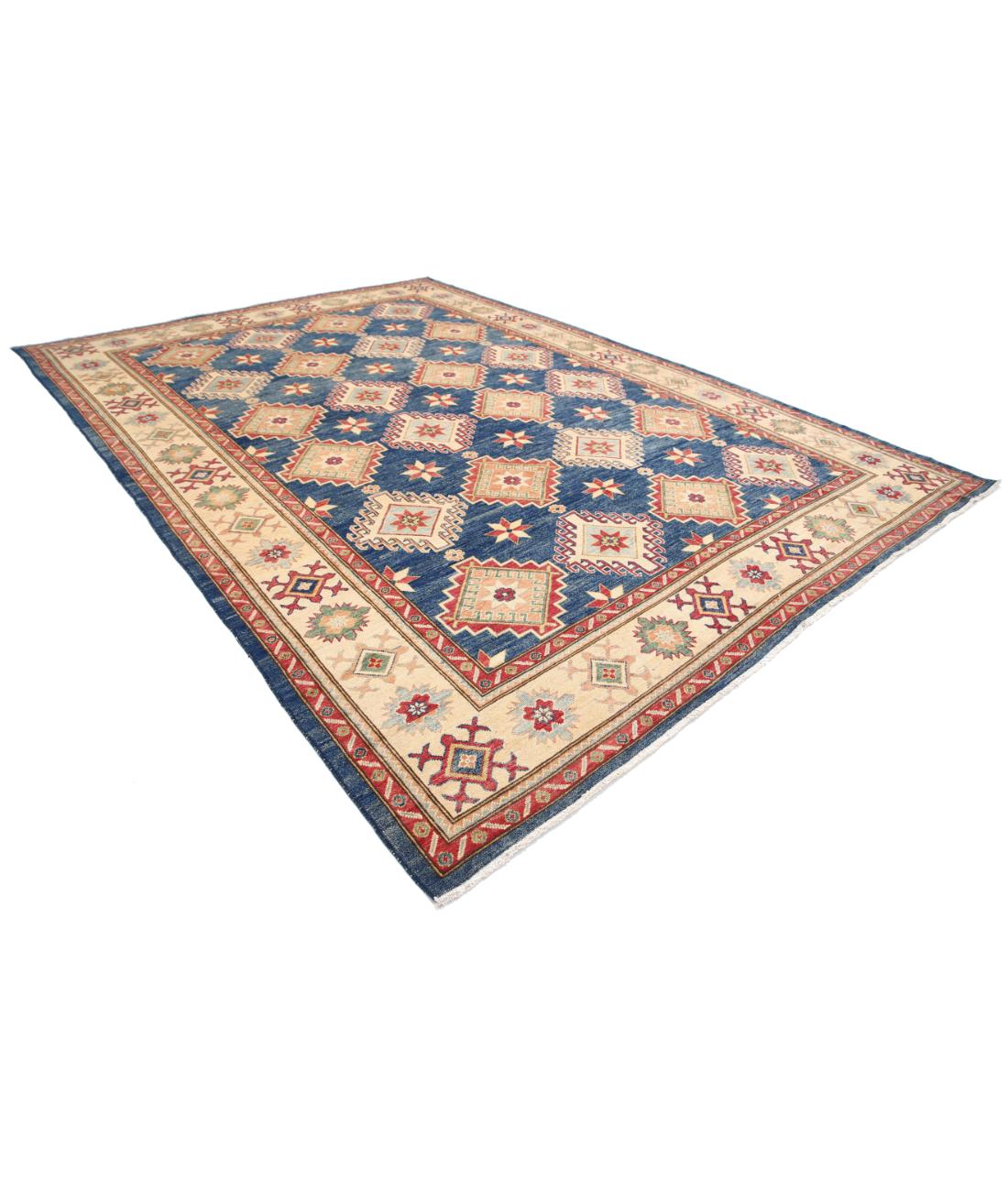 Hand Knotted Tribal Kazak Wool Rug - 9'11'' x 14'3'' 9' 11" X 14' 3" (302 X 434) / Blue / Ivory