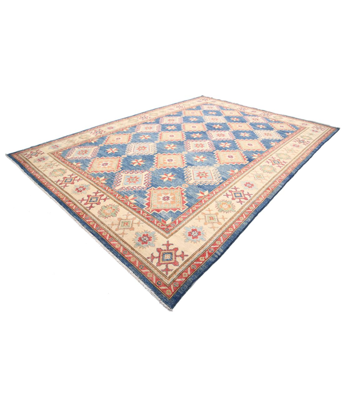 Hand Knotted Tribal Kazak Wool Rug - 9'11'' x 14'3'' 9' 11" X 14' 3" (302 X 434) / Blue / Ivory
