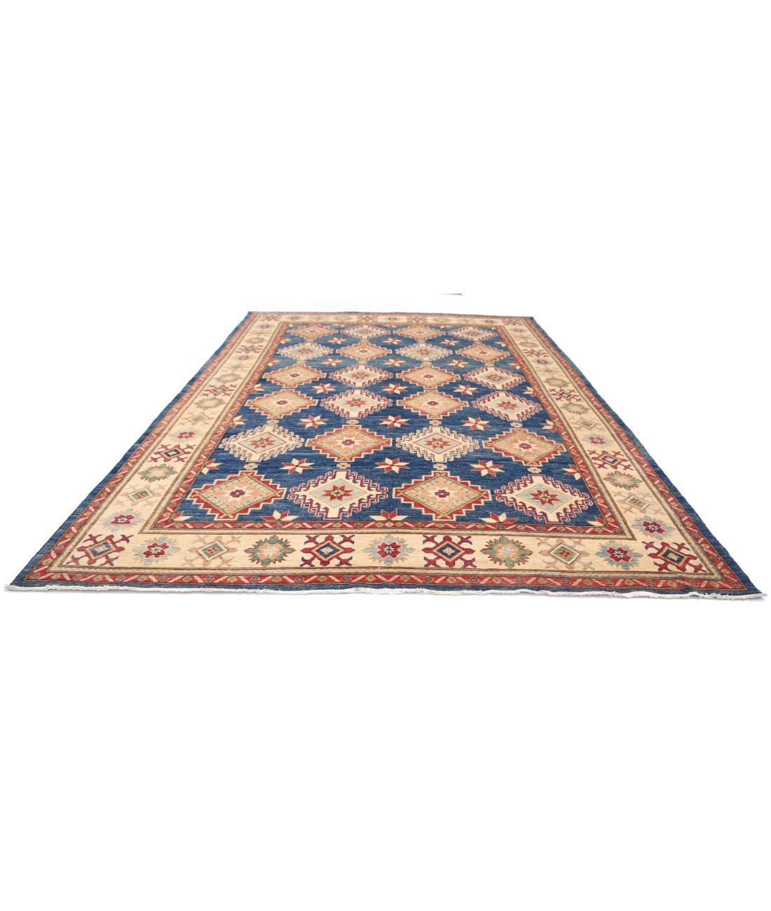 Hand Knotted Tribal Kazak Wool Rug - 9'11'' x 14'3'' 9' 11" X 14' 3" (302 X 434) / Blue / Ivory