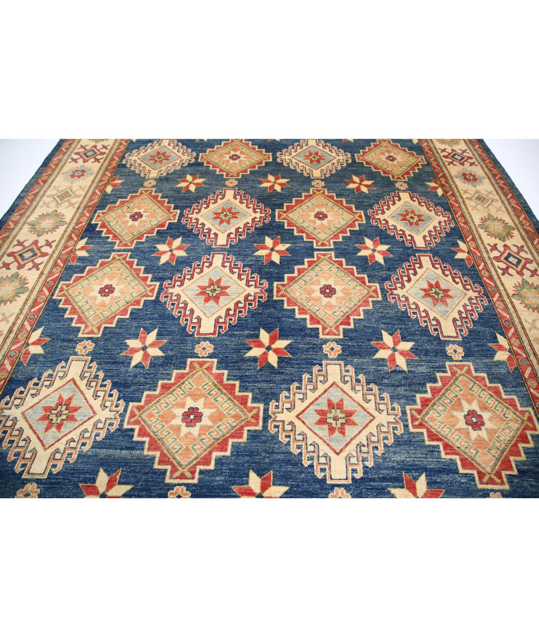 Hand Knotted Tribal Kazak Wool Rug - 9'11'' x 14'3'' 9' 11" X 14' 3" (302 X 434) / Blue / Ivory