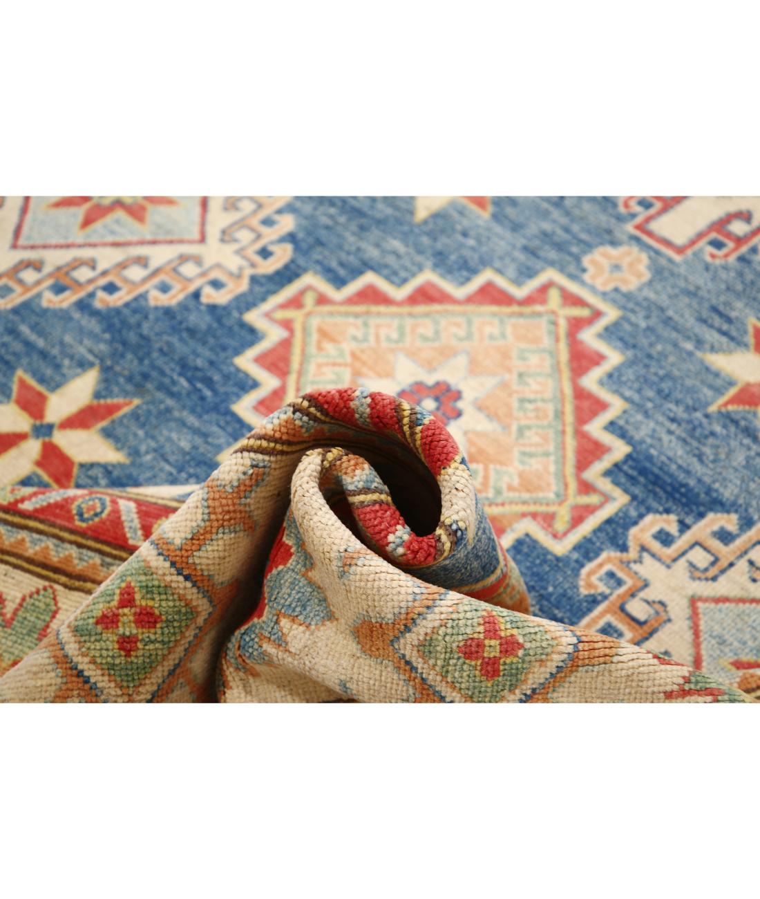 Hand Knotted Tribal Kazak Wool Rug - 9'11'' x 14'3'' 9' 11" X 14' 3" (302 X 434) / Blue / Ivory
