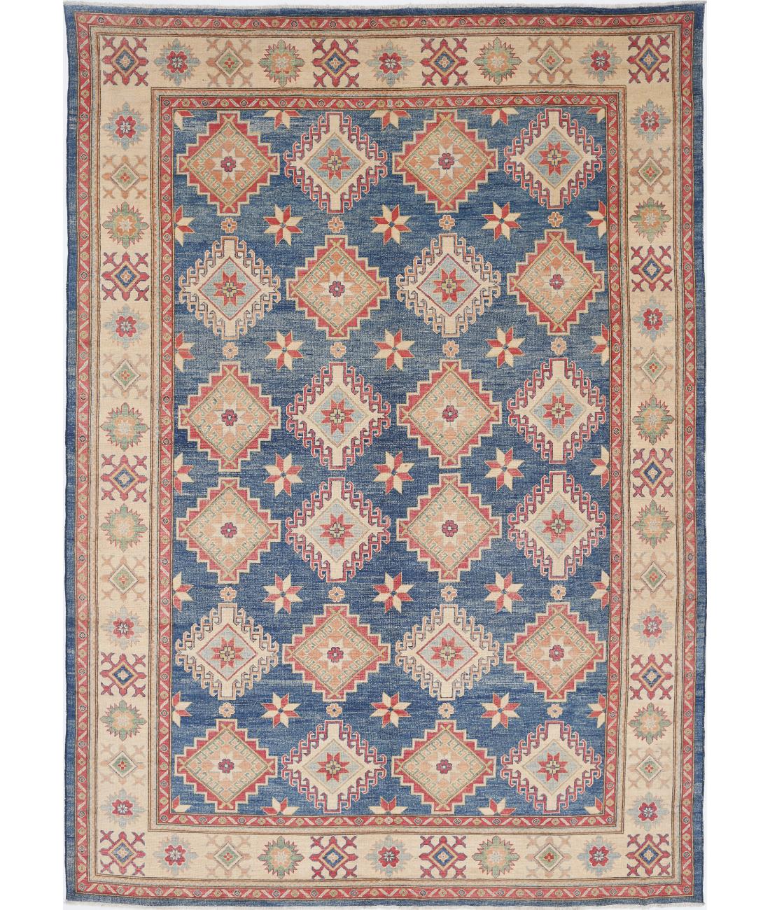 Hand Knotted Tribal Kazak Wool Rug - 9&#39;11&#39;&#39; x 14&#39;3&#39;&#39; 9&#39; 11&quot; X 14&#39; 3&quot; (302 X 434) / Blue / Ivory