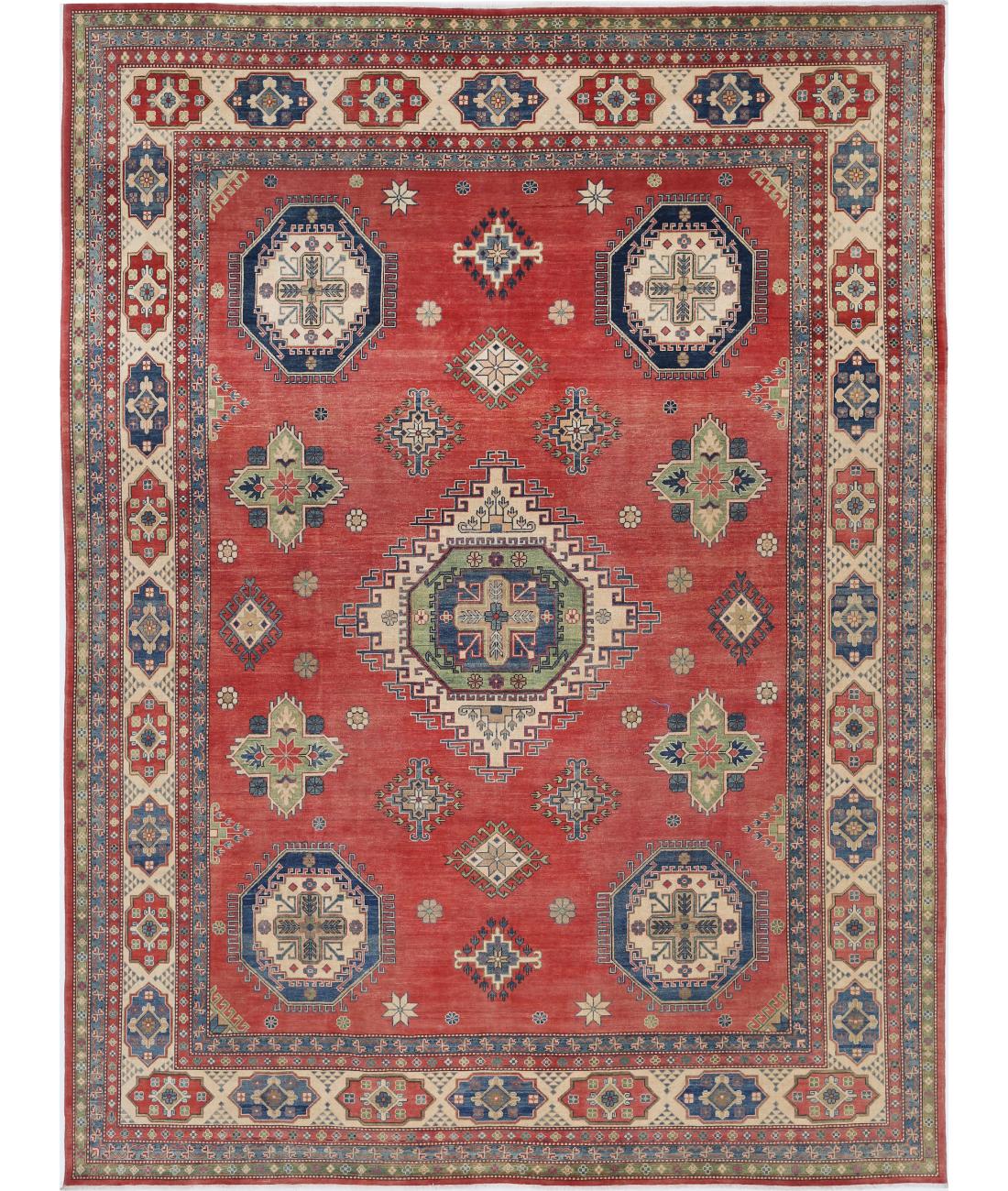 Hand Knotted Tribal Kazak Wool Rug - 10&#39;1&#39;&#39; x 13&#39;2&#39;&#39; 10&#39; 1&quot; X 13&#39; 2&quot; (307 X 401) / Red / Ivory