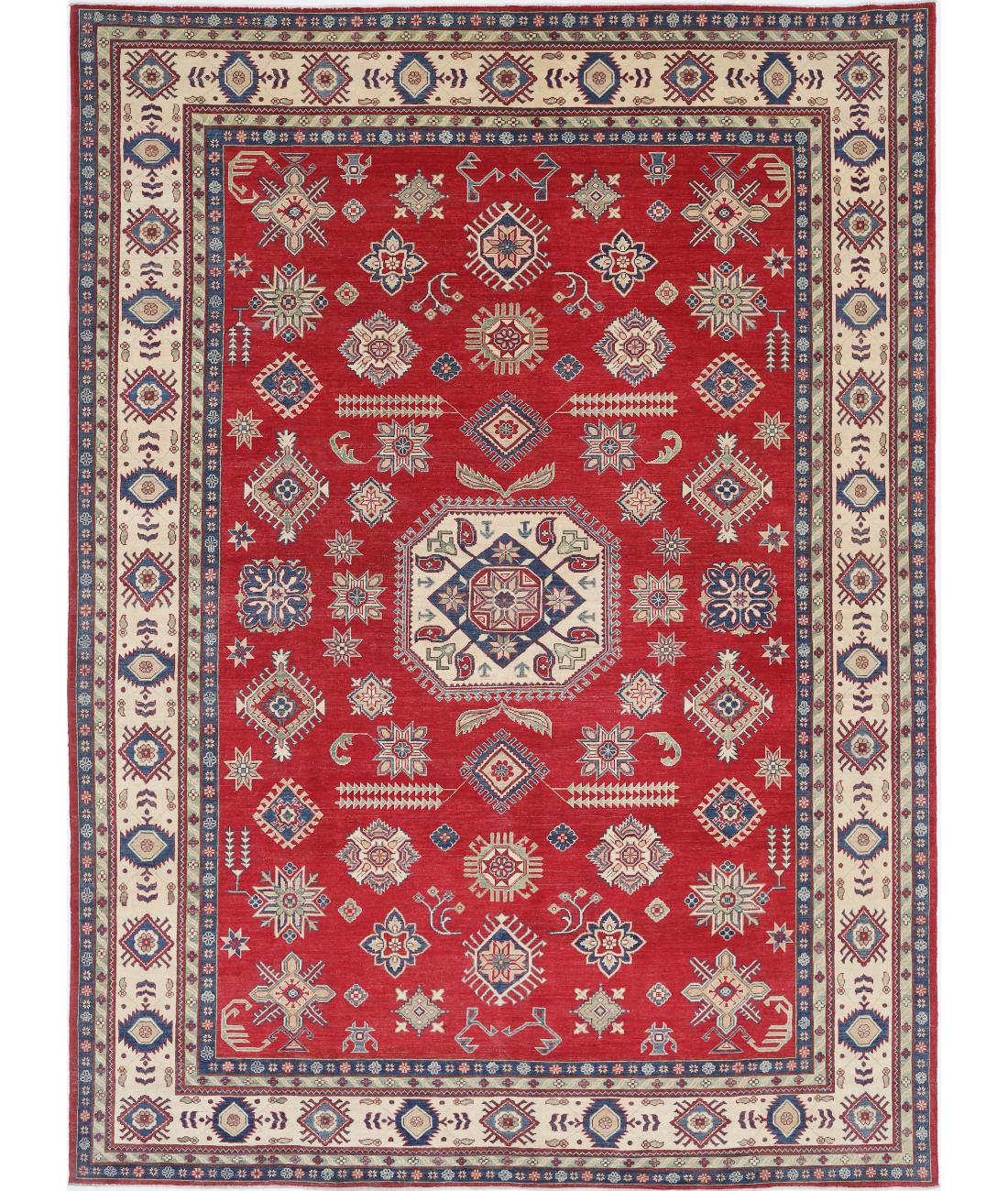 Hand Knotted Tribal Kazak Wool Rug - 10&#39;3&#39;&#39; x 14&#39;0&#39;&#39; 10&#39; 3&quot; X 14&#39; 0&quot; (312 X 427) / Red / Ivory