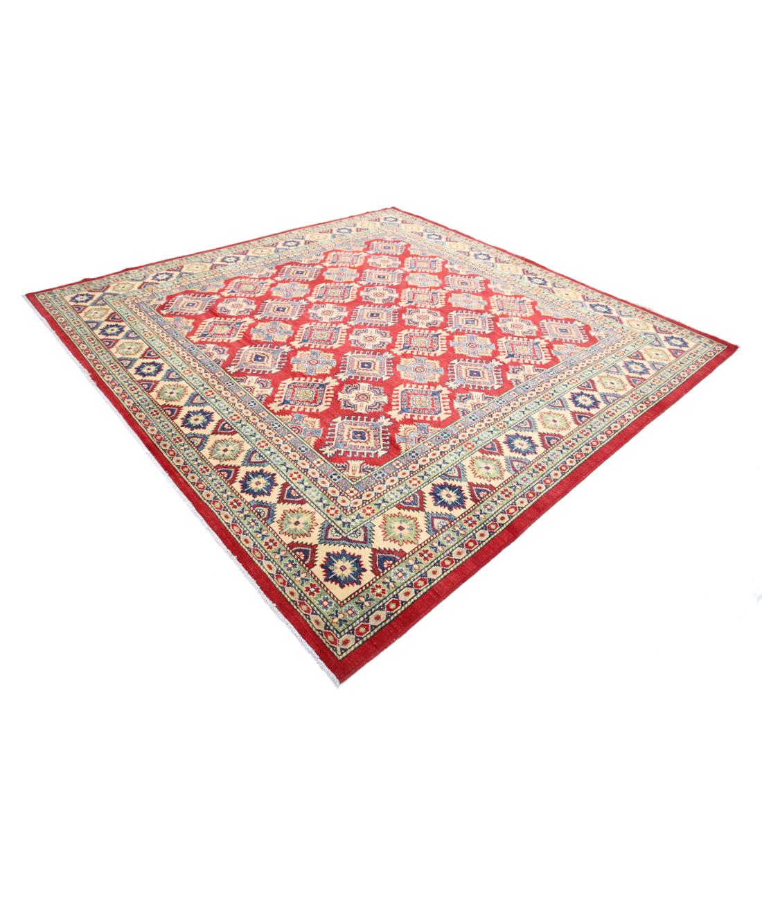 Hand Knotted Tribal Kazak Wool Rug - 9'1'' x 9'2'' 9' 1" X 9' 2" (277 X 279) / Red / Ivory