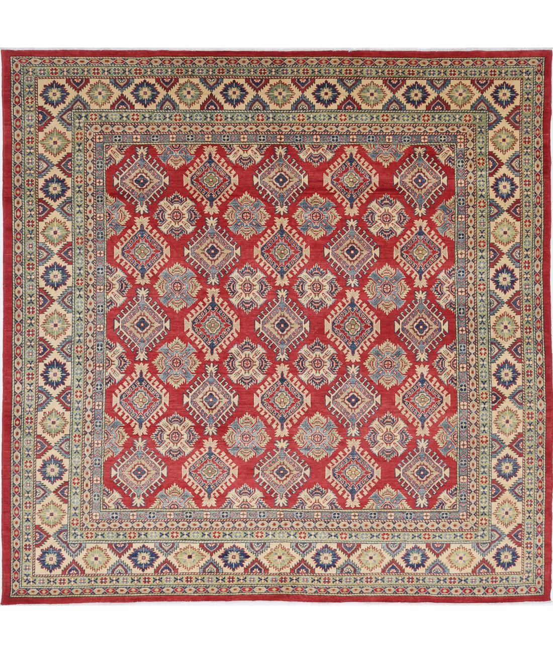 Hand Knotted Tribal Kazak Wool Rug - 9&#39;1&#39;&#39; x 9&#39;2&#39;&#39; 9&#39; 1&quot; X 9&#39; 2&quot; (277 X 279) / Red / Ivory