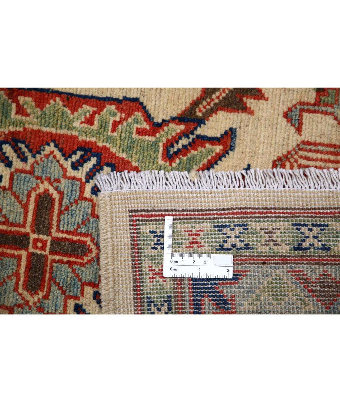 Hand Knotted Tribal Kazak Wool Rug - 6'5'' x 9'8'' 6' 5" X 9' 8" (196 X 295) / Ivory / Red