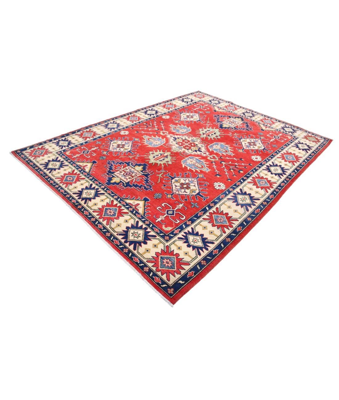 Hand Knotted Tribal Kazak Wool Rug - 6'10'' x 9'2'' 6' 10" X 9' 2" (208 X 279) / Red / Ivory