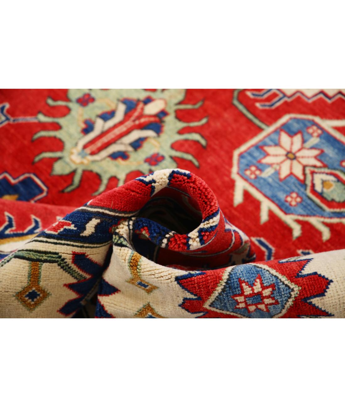 Hand Knotted Tribal Kazak Wool Rug - 6'10'' x 9'2'' 6' 10" X 9' 2" (208 X 279) / Red / Ivory